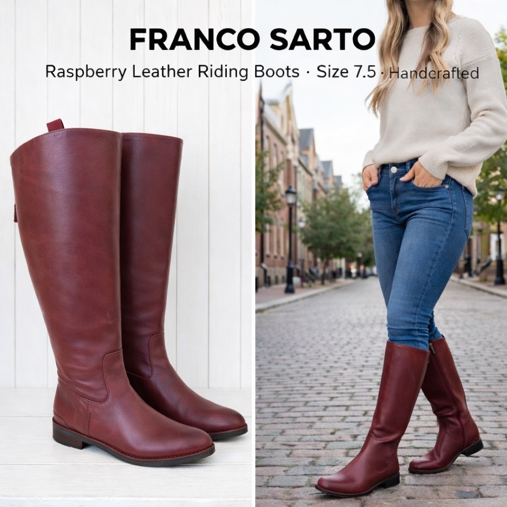 Franco Sarto Raspberry Leather Riding Boots Size 7.5 Tall Knee High Handcrafted